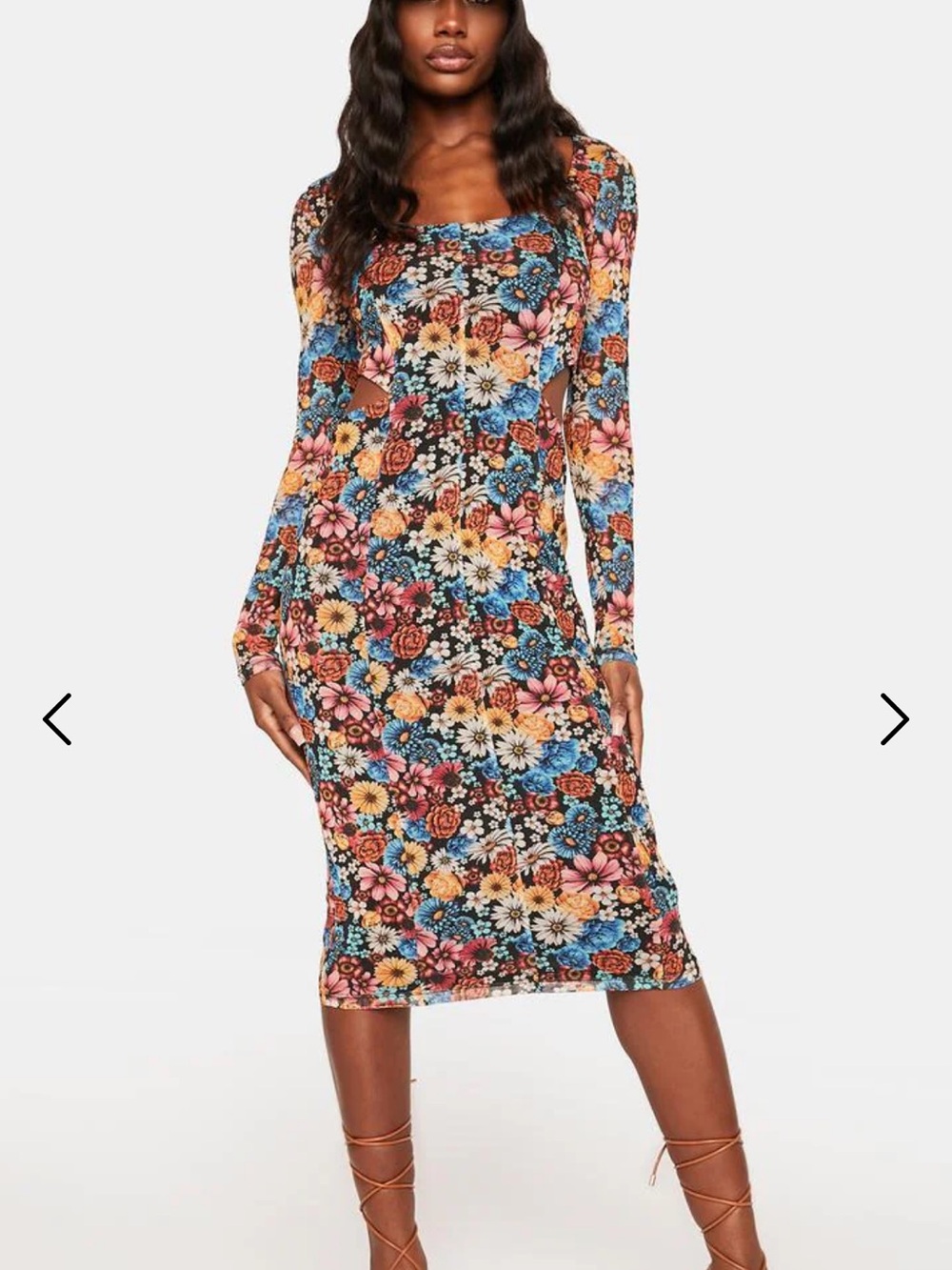 AFRM Multi-Color Floral Square-Neck Midi Dress